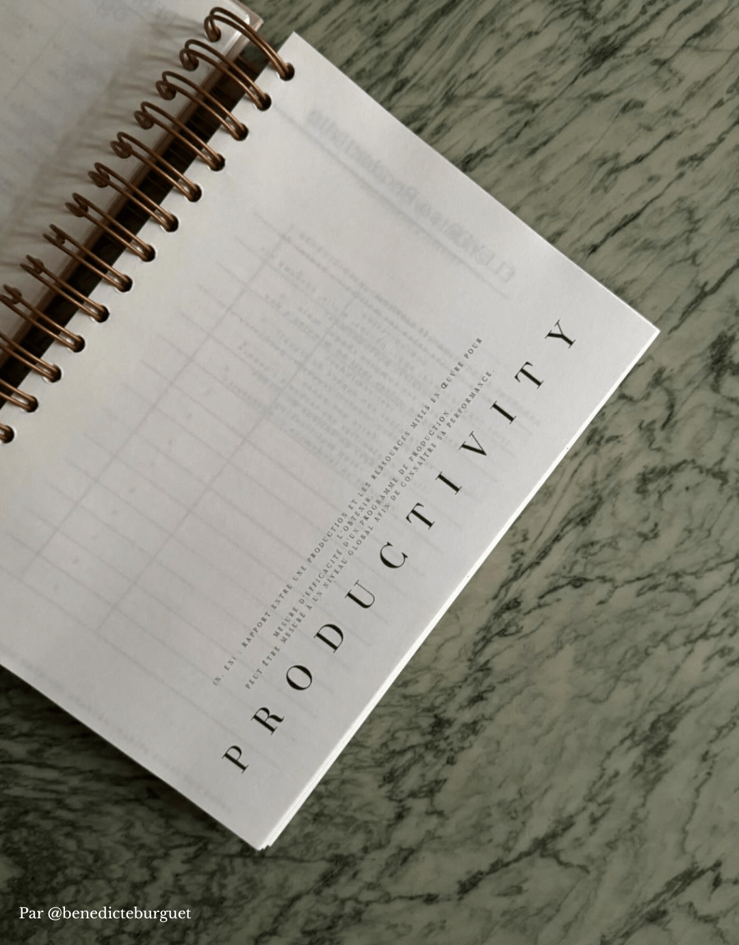 Planner spirales dorées Unile par Bénédicte Burguet planner productivité et objectifs pour femmes.