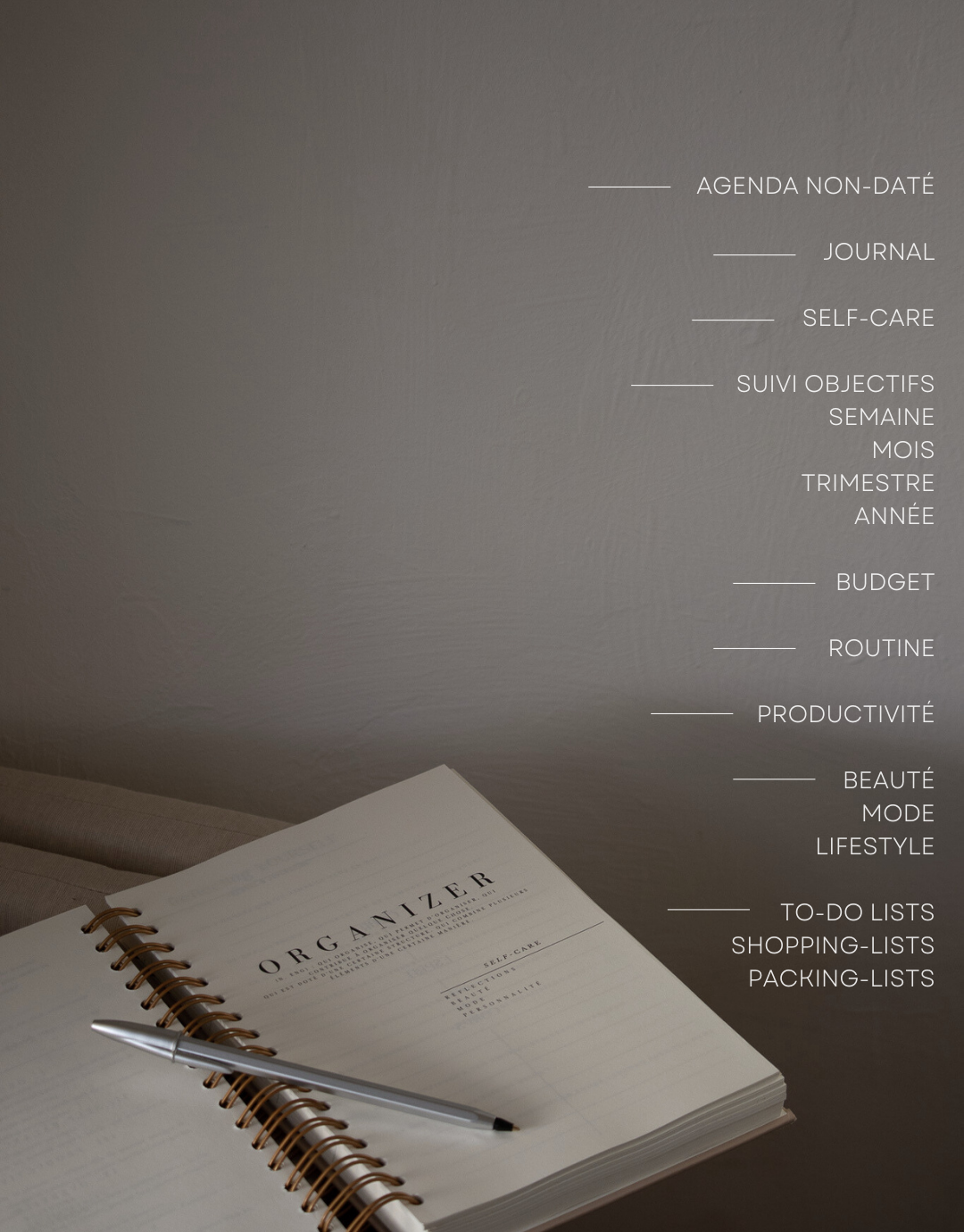 Planner beige à spirales non-daté, papeterie bien-être, meilleur agenda de rentrée par Unile