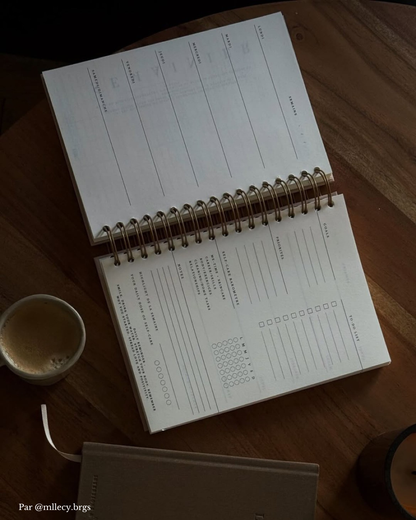 Planner semainier non-daté pour femmes, spirales gold et coloris Classic beige.