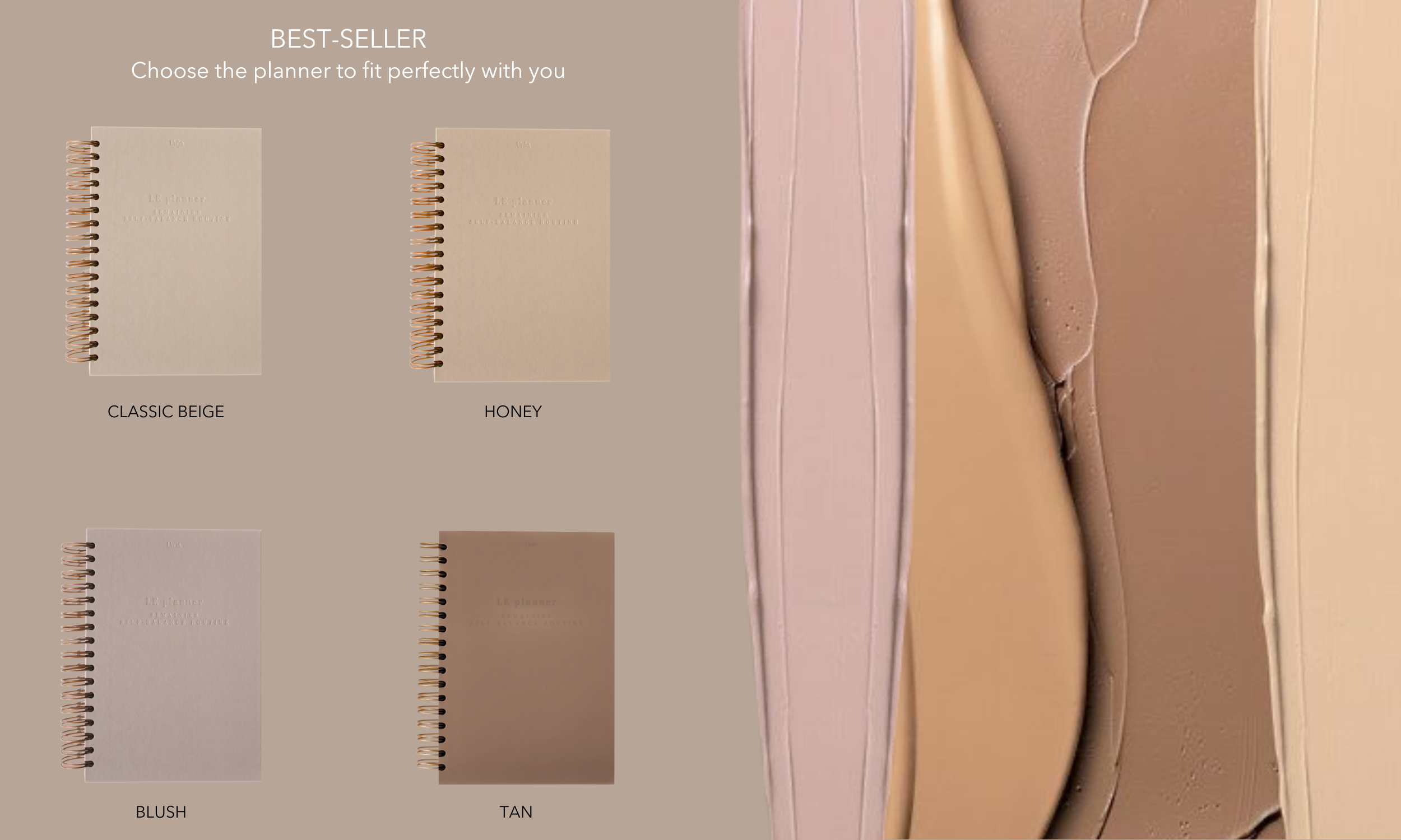 Planner Unile self-care en coloris Classic beige, Honey, Blush et Tan - agenda bien-être pour une vie alignée et épanouie.