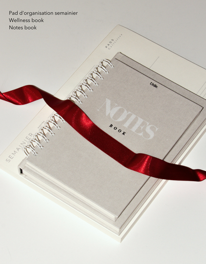 Coffret wellness en promotion avec le wellness book, le notebook et le pad semainier Unile.