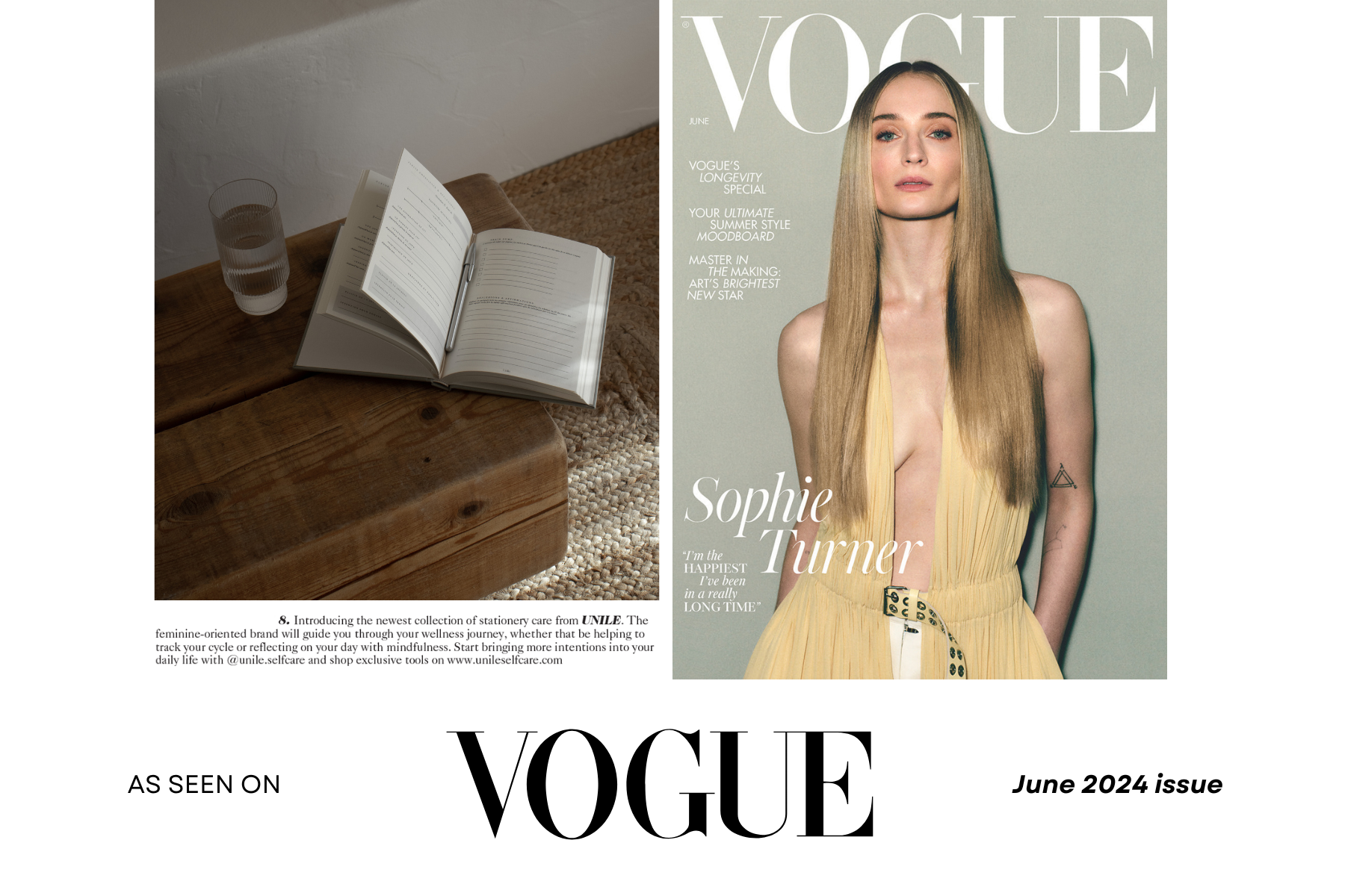 Papeterie pour femmes Unile dans le magazine Vogue, journaling guidé en français.